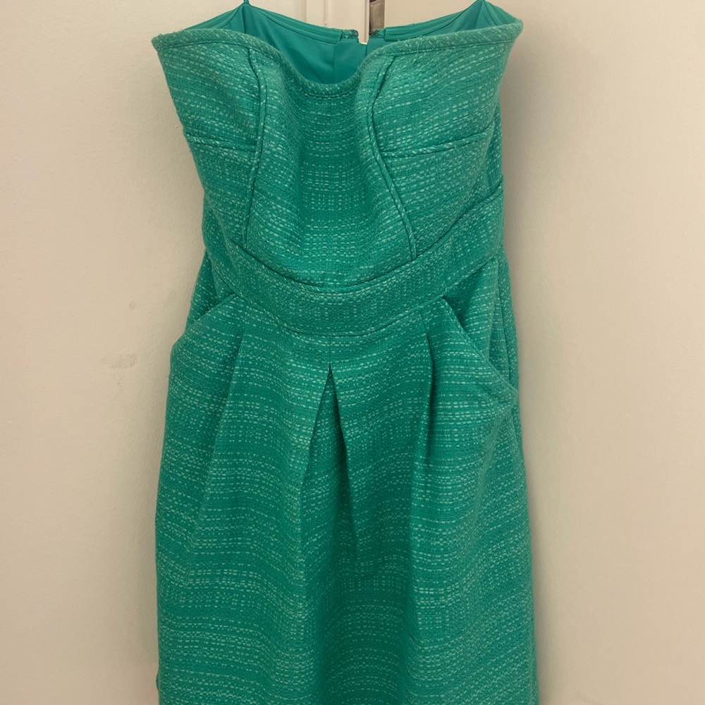 Banana republic teal tweed strapless dress